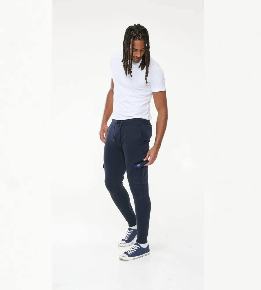 D555 Men's Navy Joggers with Cargo Pocket and Ribbed Cuffs (TILDEN 1)